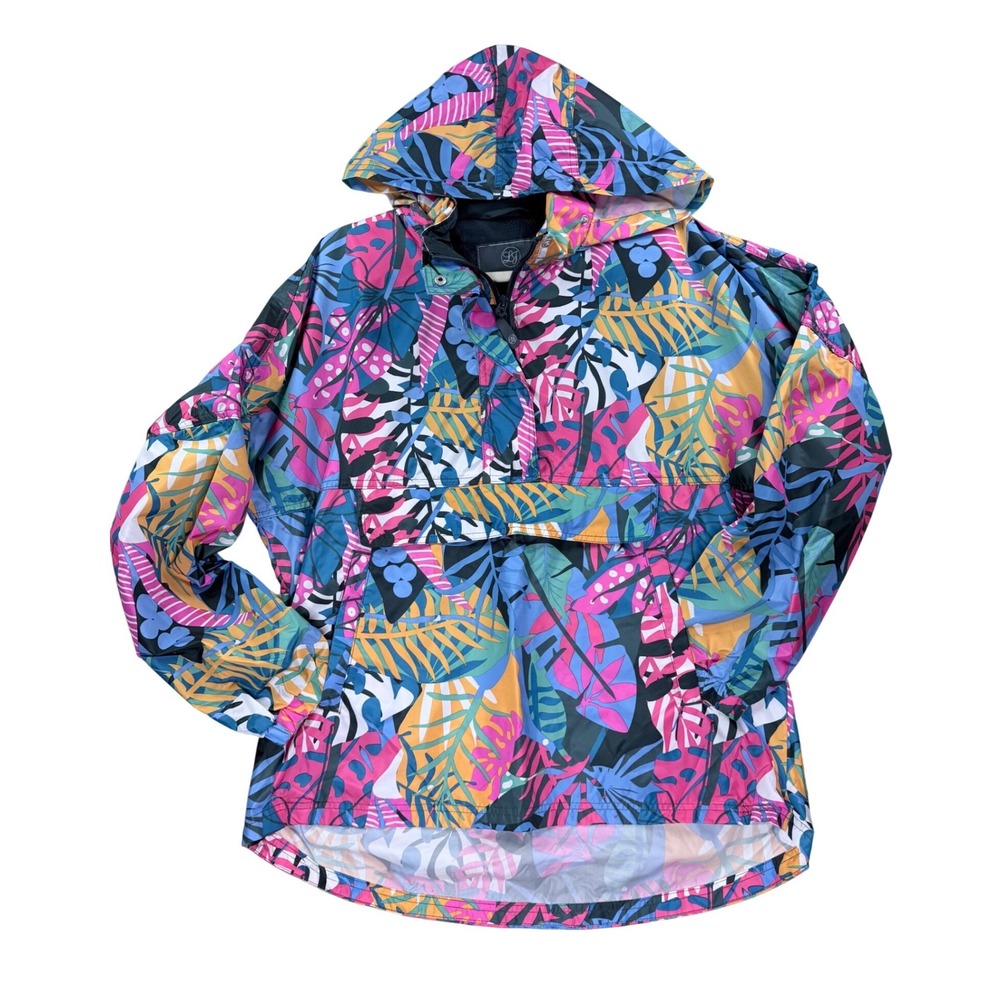 Womens M Lauren James Windbreaker Jacket Multicolor Tropical Floral Anorak Coat